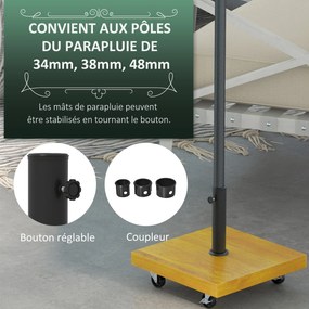 Base para guarda-sol 45 C x 45 L x 36,5 A cm base de lastro com peso líquido de 25 kg em metal e 4 rodas preto e efeito madeira