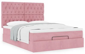 Estrutura de cama otomana com colchões 140x190 cm veludo rosa