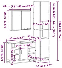 3 pcs conjunto móveis casa de banho derivados de madeira preto