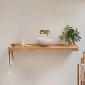 Conjunto De Móvel De Casa De Banho 130x45 Cm Suspenso Em Madeira De Teca Neill Madeira De Teca & Sem Espelho & Ouro Escovado Embutido Com Válvula De D
