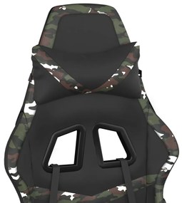 Cadeira gaming c/ apoio pés couro artificial preto e camuflado