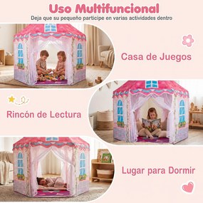 Tenda de Jogos Hexagonal para Crianças, 140 x 140 x 140 cm, Cortinas de Malha Respirável, Rosa