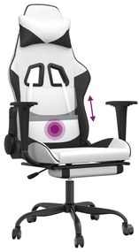 Cadeira gaming massagens c/ apoio pés couro artif. Branco/preto