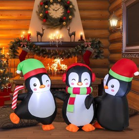 Conjunto de 3 pinguins insufláveis de Natal com iluminação LED Ventilador para pátio, relva, jardim 170 x 56 x 98 cm Multicolor