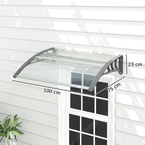 Marquise para Portas e Janelas 100x75 cm Toldo de Proteção contra Sol e Chuva com Cobertura de Policarbonato e Barra de Alumínio Transparente