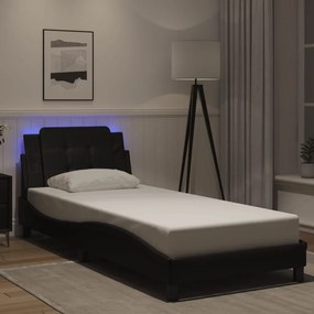 Estrutura de cama c/ luzes LED 80x200 cm couro artificial preto