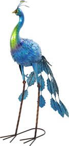 Estátua de pavão para jardim 40 x 43 x 83 cm, decoração exterior em metal resistente às intempéries, multicolorida