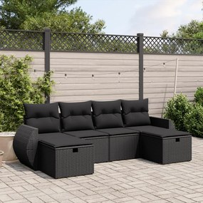 vidaXL 6 pcs conjunto sofás de jardim c/ almofadões vime PE preto