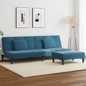 vidaXL Sofá-cama 2 lugares c/ apoio de pés veludo azul