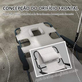 Espreguiçadeira Dobrável de Jardim com Encosto Ajustável em 4 Níveis Orifício de Leitura e Almofada 194x72x31 cm Creme