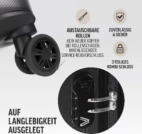 Conjunto de 3 malas de viagem com estrutura rígida «New York», rodas de 360°, ABS Pretas