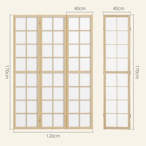 Biombo Dobrável de 3 Painéis Separador de Ambientes de Interior para Sala de Estar Dormitório e Escritório 120x170 cm Madeira e Branco