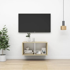 vidaXL Armário de parede para TV 37x37x72 cm branco e carvalho sonoma