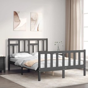 Estrutura de cama de casal c/ cabeceira madeira maciça cinzento