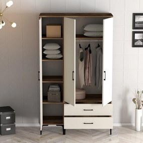 Roupeiro Kumsal PT – Nogueira e Creme – 120x47,5x201,4 cm