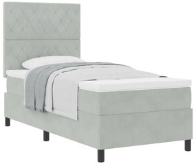 Cama Box Spring com Colchão Cinza Claro 90x200 cm Veludo