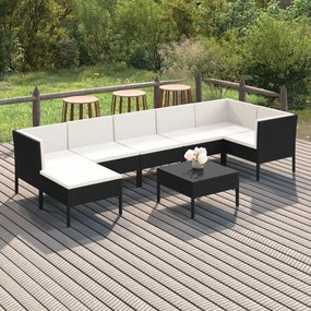 vidaXL 8 pcs conjunto lounge de jardim c/ almofadões vime PE preto