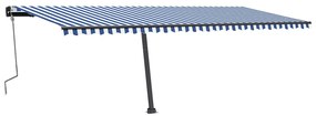 Toldo retrátil manual com LED 600x350 cm azul e branco