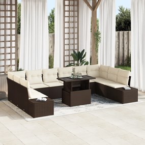 Conjunto de Sofá de Jardim de 11 Peças com Almofadas Castanho em Ratta