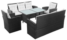 5 pcs conjunto lounge de jardim c/ almofadões vime PE preto