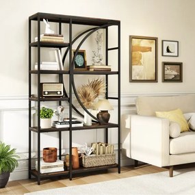 Estante de 6 níveis 100 x 30 x 177 cm com prateleiras de armazenamento abertas preto e castanho