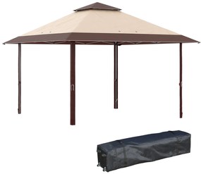 Outsunny Tenda Dobrável 3,85x3,85 m Tenda de Jardim com Telhado Duplo Altura Ajustável para Festas Casamentos Cáqui e Café