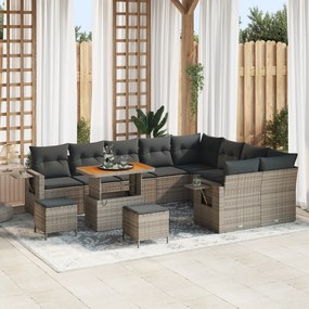 Conjunto de Sofá de Jardim vidaXL 12 Peças com Almofadas Cinza Rattan Poliéster