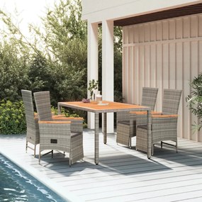 vidaXL 5 pcs conjunto de jantar p/ jardim c/ almofadões vime PE cinza