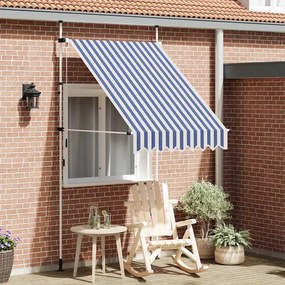 vidaXL Toldo retrátil manual 150 cm riscas azuis e brancas