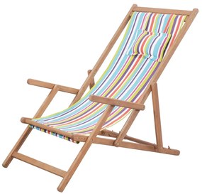Cadeira de praia dobrável tecido estrutura madeira multicolor
