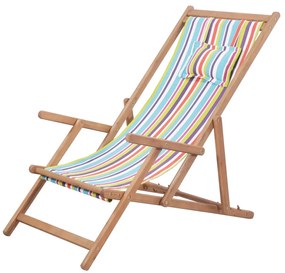 vidaXL Cadeira de praia dobrável tecido estrutura madeira multicolor