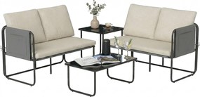 Outsunny Conjunto de Jardim de 4 peças Móveis de Exterior com 2 Sofás de 2 Lugares 2 Mesas de Vidro Capas Removíveis Preto e Bege | Aosom Portugal