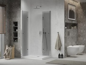Mexen Lima Duo cabine de duche dobrável 80 x 70 cm, transparente, cromado + base de duche Flat - 856-080-070-01-02-4010