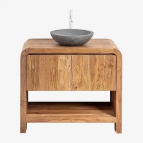 Conjunto De Móvel De Casa De Banho Em Madeira Vacry Castanho Acácia & Cimento Cinzento Redondo Ø40 Cm Tarsis & Sem Espelho & - Sklum