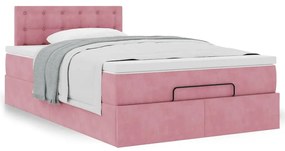 Estrutura de cama otomana com colchão 120x200 cm veludo rosa