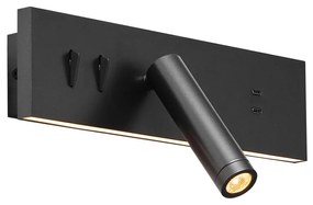 Candeeiro de parede preto ajustável com USB-C incl. LED - Modric Moderno