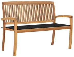 vidaXL Banco de jardim empilhável c/ almofadão 128,5 cm teca maciça