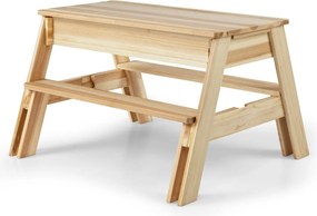 Mesa de piquenique para crianças Jogo 4 em 1 com mesa e bancos de madeira com tampo removível e 2 caixas de armazenamento  natural