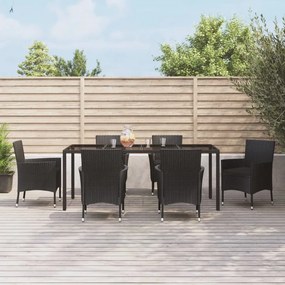 vidaXL 7 pcs conjunto de jantar p/ jardim c/ almofadões vime PE preto