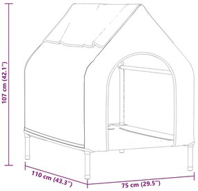 Casa para Cão Preto Tecido Oxford e Aço