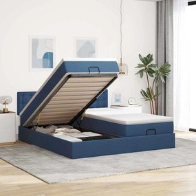 Estrutura de cama otomana com colchões 200x200cm tecido azul