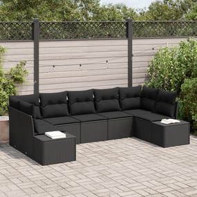 Conjunto de Sofá de Jardim de 7 Peças com Almofadas Preto Rattan Polid