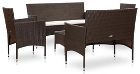 5 pcs conjunto lounge jardim c/ almofadões vime PE castanho