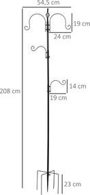 Comedouro decorativo para pássaros, com 4 ganchos, 54,5 x 54,5 x 208 cm, preto