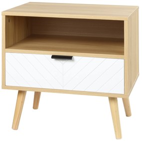 HOMCOM Mesa de Cabeceira de Estilo Moderno Mesa Auxiliar com 1 Gaveta e 1 Prateleira Aberta para Quarto 50x39,5x49,5 cm Natural | Aosom Portugal