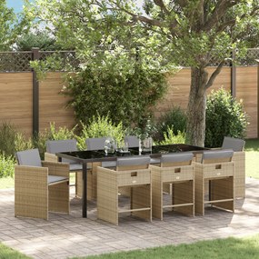 Conjunto de Jantar de Jardim vidaXL de 9 Peças com Almofadas Bege de R