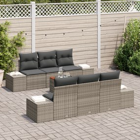 Conjunto de Sofá de Jardim 7 Peças com Almofadas Cinza Rattan Acácia