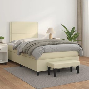 vidaXL Cama com molas/colchão 120x200 cm couro artificial cor creme