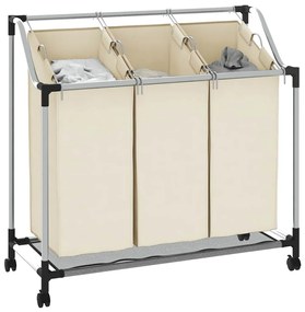 Separador de roupa suja com 3 sacos aço creme