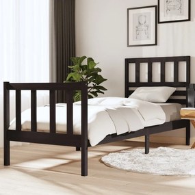 vidaXL Estrutura cama pequena solteiro 75x190 cm madeira maciça preto